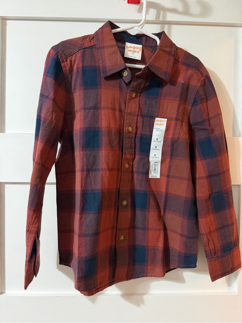 Orange and Navy Blue Plaid Boys’ Button Down Shirt